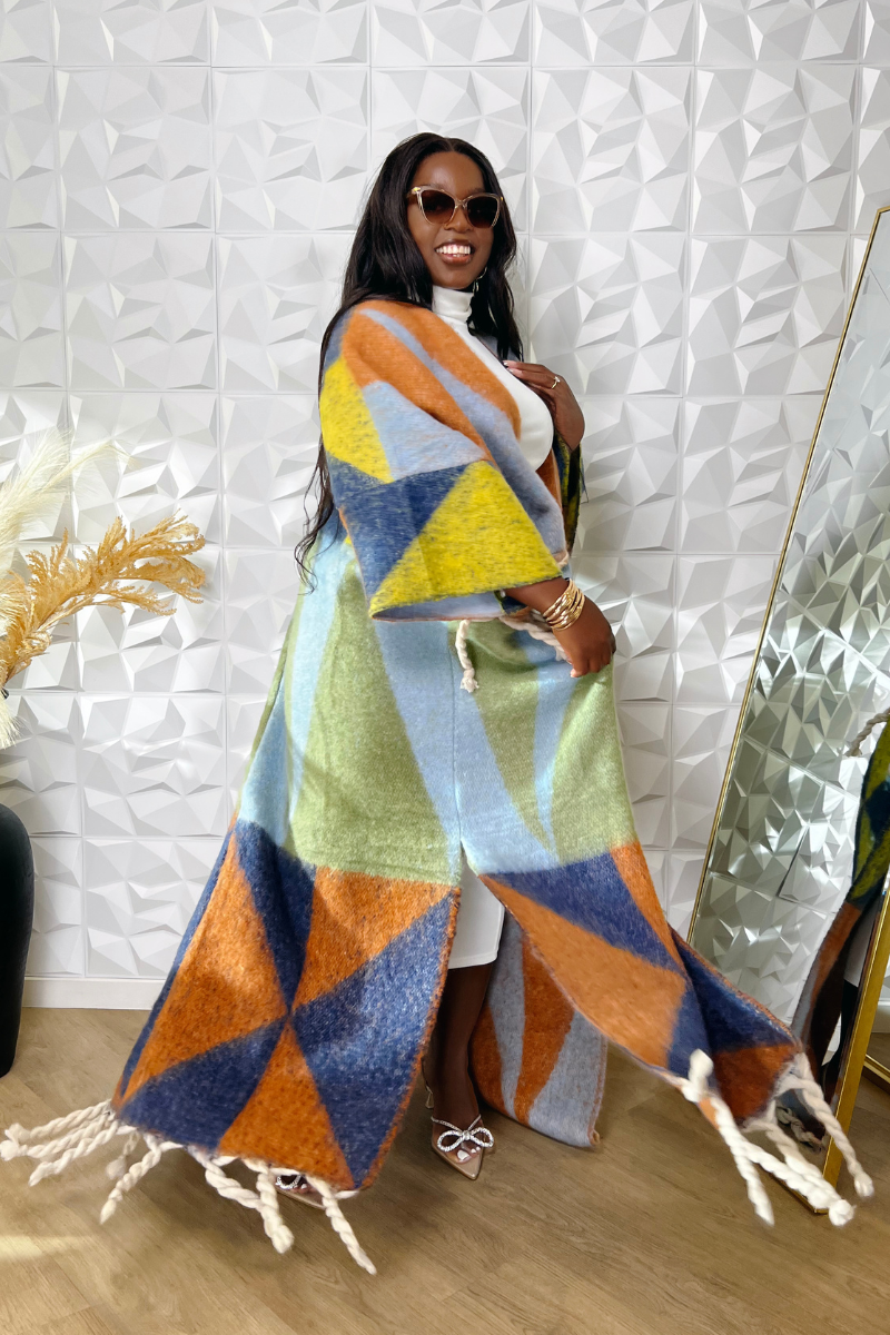 Rich Auntie Vibes Kimono (Blue & Yellow)