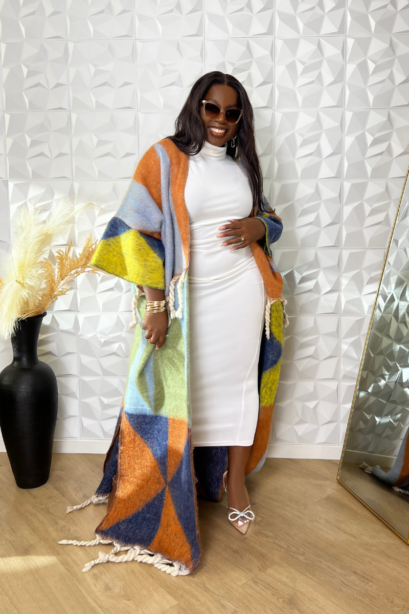 Rich Auntie Vibes Kimono (Blue & Yellow)