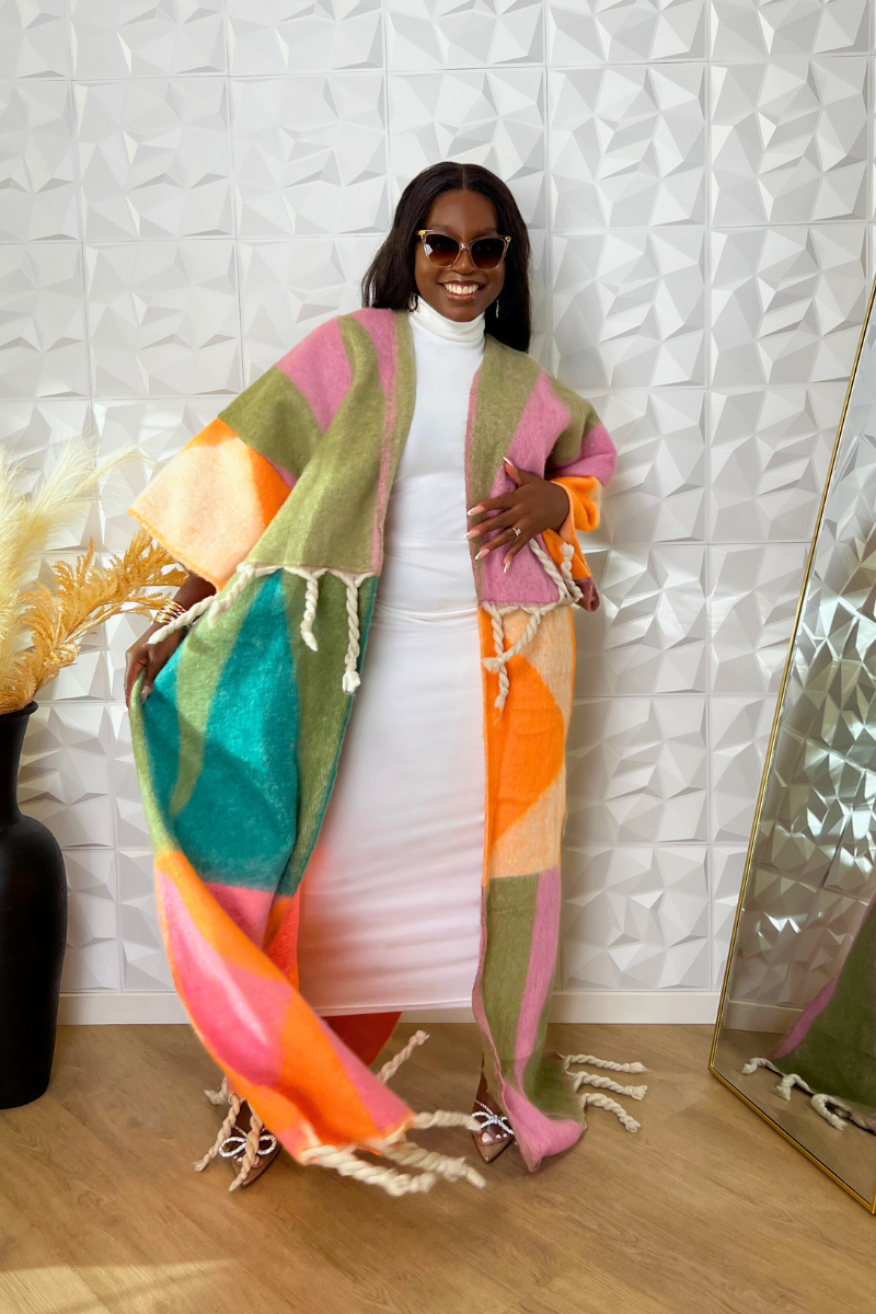 Rich Auntie Vibes Kimono (Pink & Green)