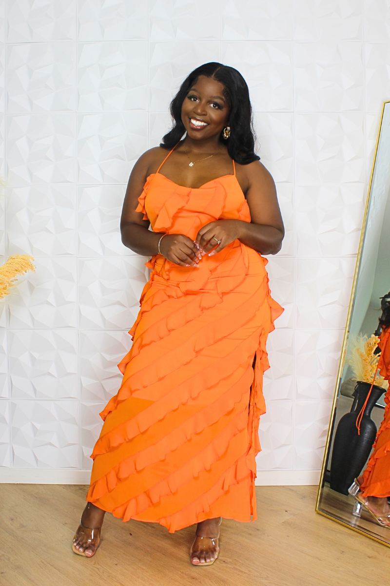Nova Orange Ruffle Dress