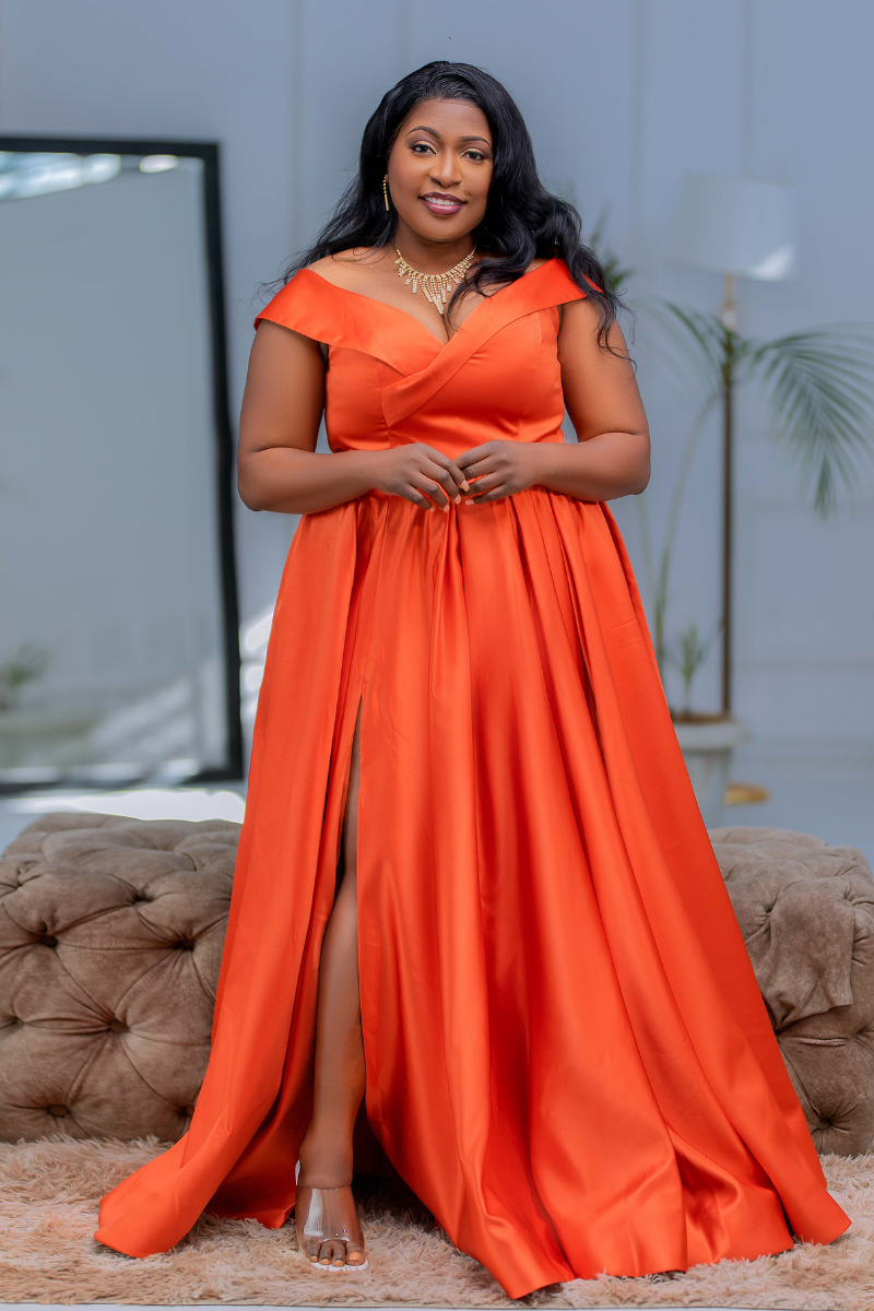Valentina Corset-Back Satin Ball Gown Orange