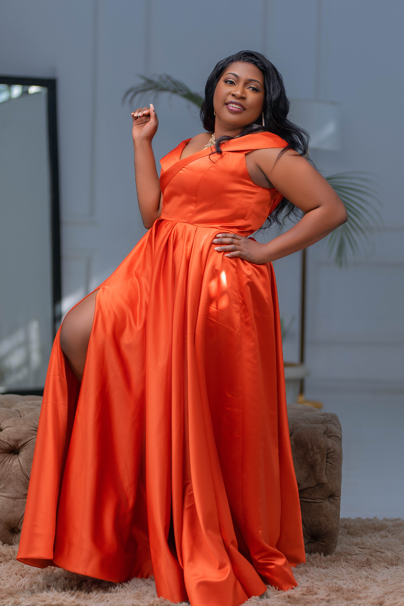 Valentina Corset-Back Satin Ball Gown Orange