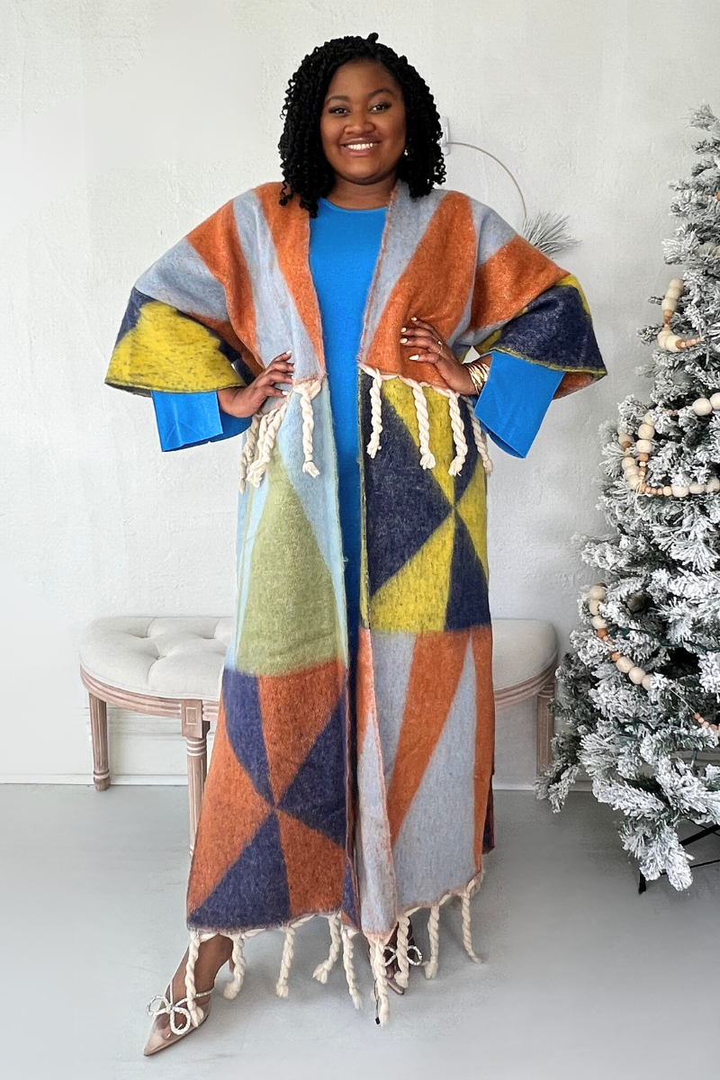 Rich Auntie Vibes Kimono (Blue & Yellow)