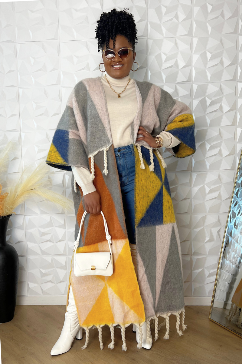 Rich Auntie Vibes Kimono (Grey & Yellow)