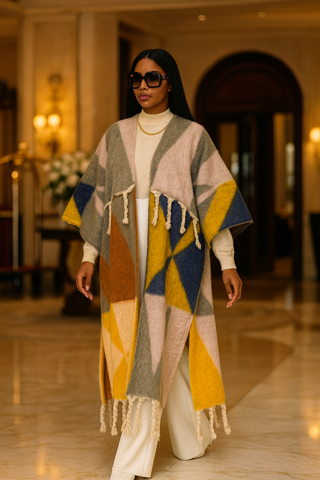 Rich Auntie Vibes Kimono (Grey & Yellow)