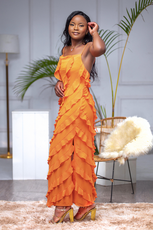 Nova Orange Ruffle Dress