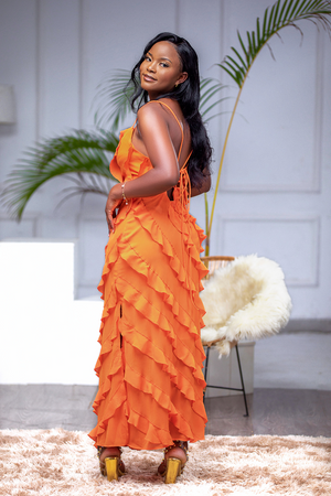 Nova Orange Ruffle Dress