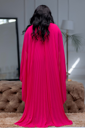 Valentina Pleated Cape Sleeve Dress Pink