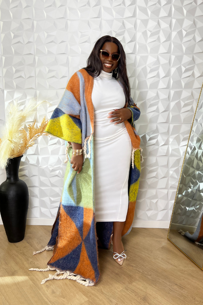 Rich Auntie Vibes Kimono (Blue & Yellow)