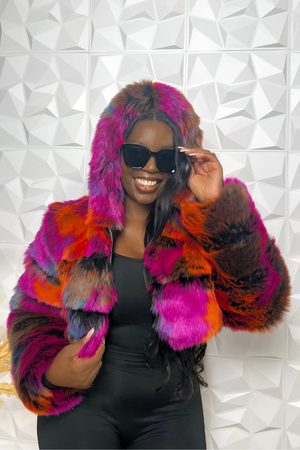 Boujee Vibes Colorful Faux Fur Cropped Coat
