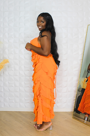 Nova Orange Ruffle Dress