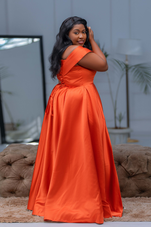 Valentina Corset-Back Satin Ball Gown Orange