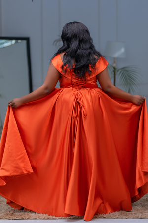 Valentina Corset-Back Satin Ball Gown Orange