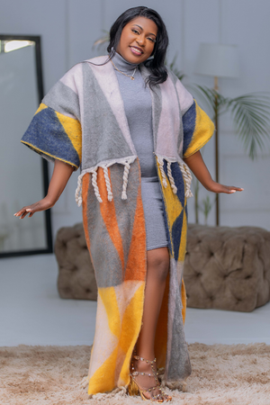 Rich Auntie Vibes Kimono (Grey & Yellow)