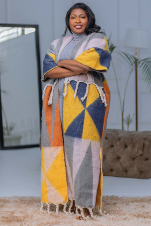 Rich Auntie Vibes Kimono (Grey & Yellow)