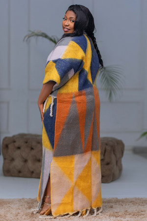 Rich Auntie Vibes Kimono (Grey & Yellow)