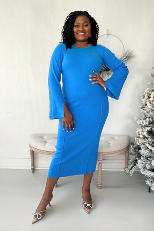 Azure Horned Sleeves Knit Dress