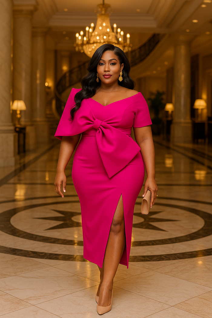 Statement Bow Midi Dress Pink