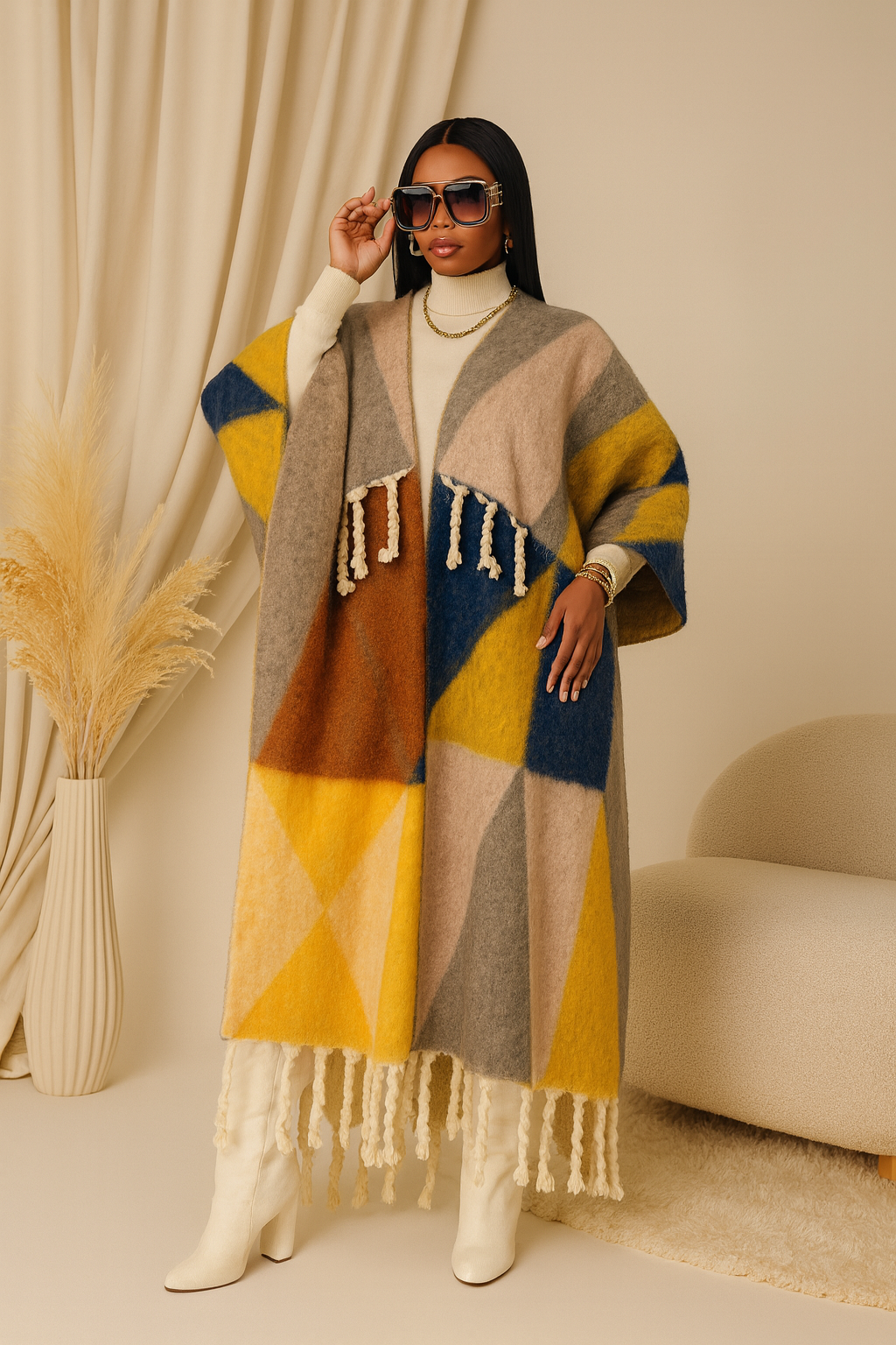 Rich Auntie Vibes Kimono (Grey & Yellow)