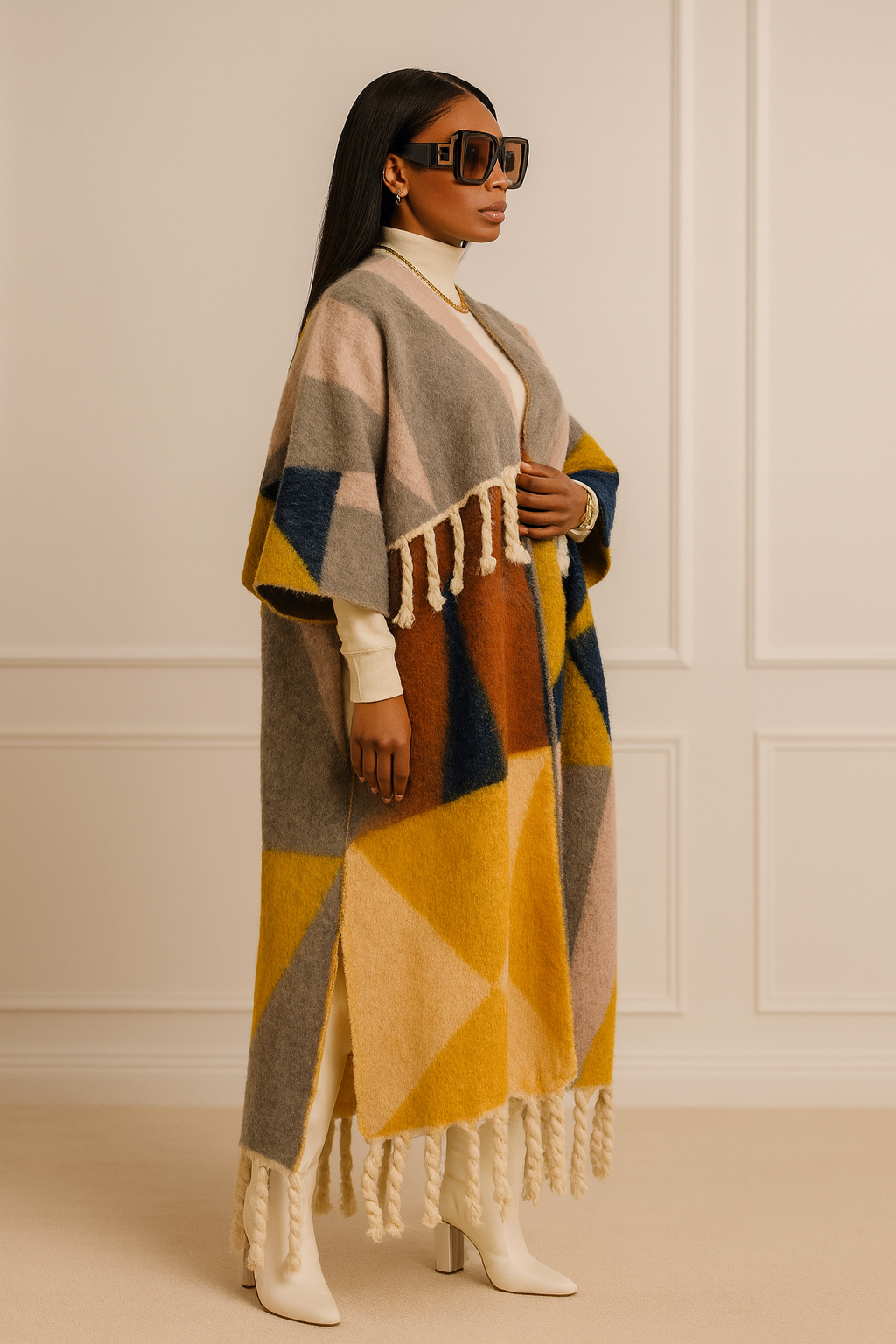 Rich Auntie Vibes Kimono (Grey & Yellow)