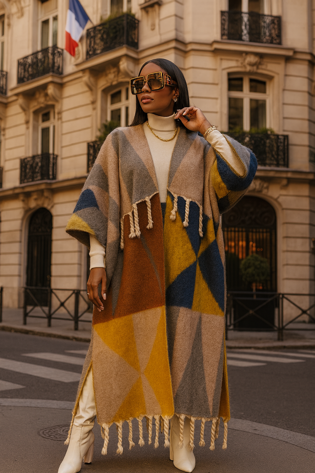 Rich Auntie Vibes Kimono (Grey & Yellow)