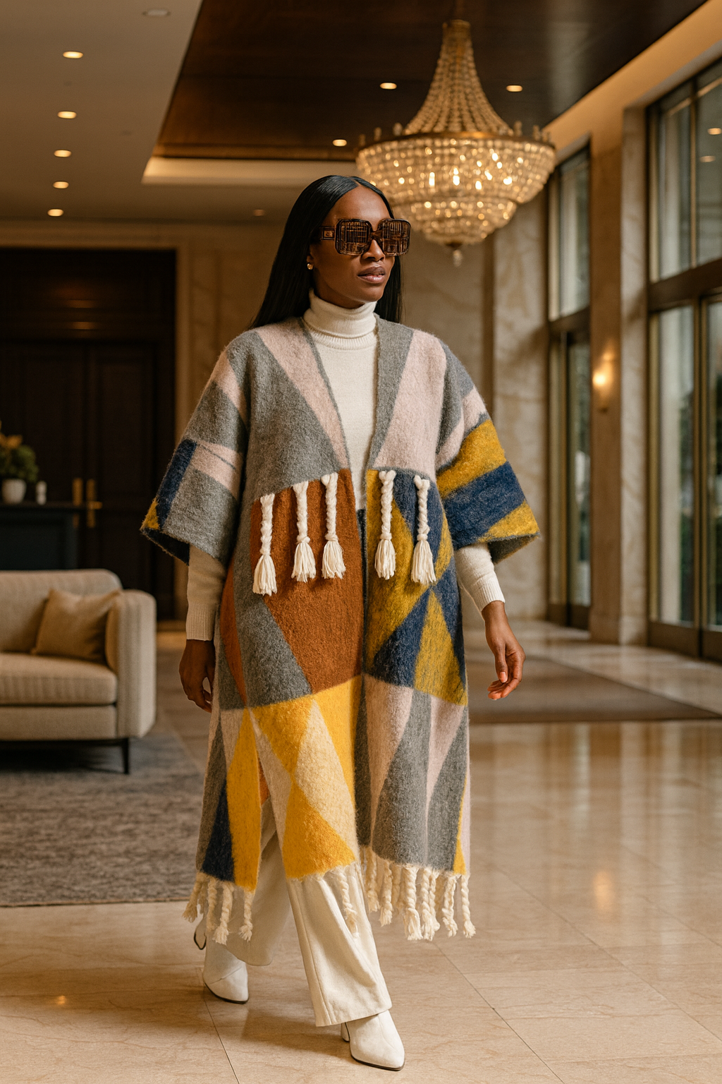 Rich Auntie Vibes Kimono (Grey & Yellow)