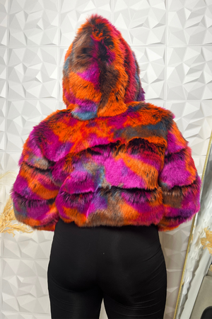 Boujee Vibes Colorful Faux Fur Cropped Coat
